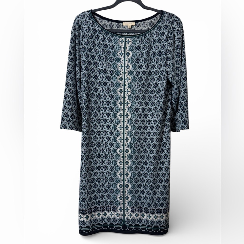 Max Studio 3/4 Sleeve Teal and Navy Dress